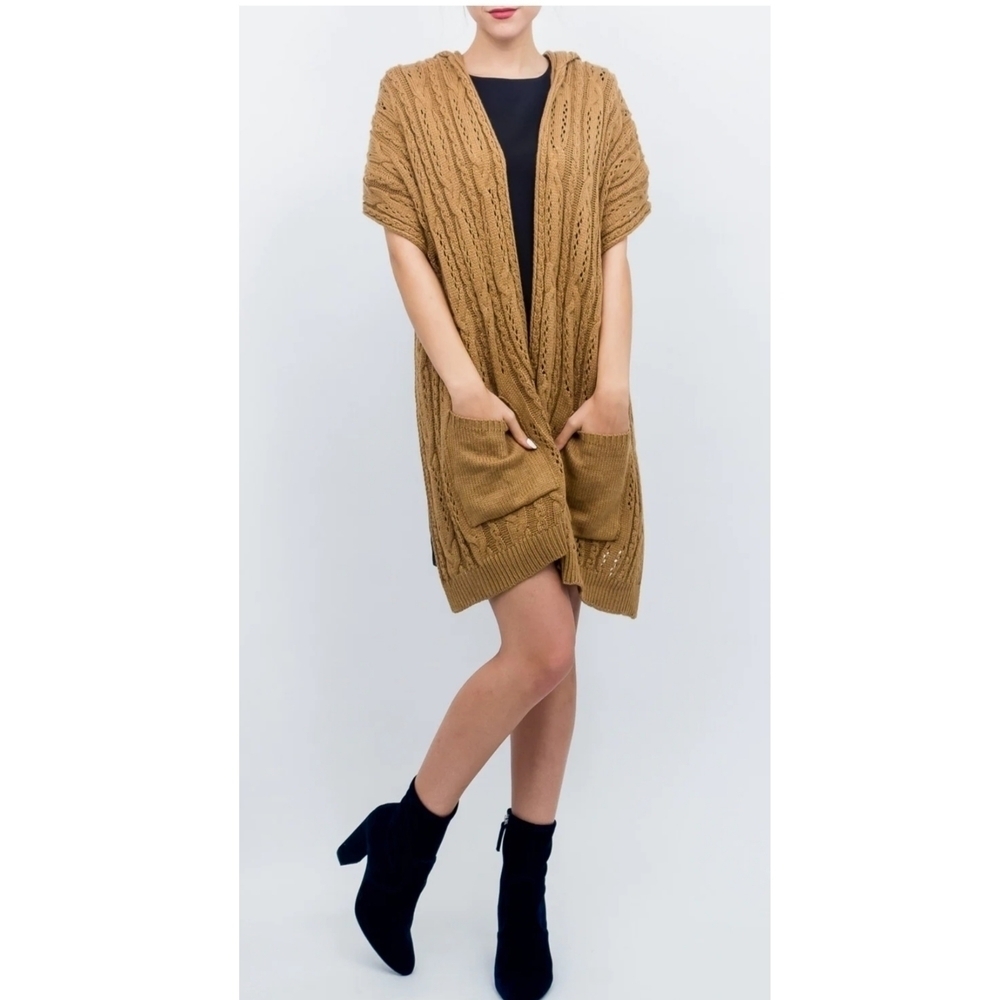 Just Jamie Hooded Cable Knit Duster Cardigan One Size NWT
